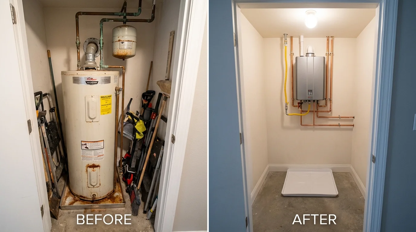 Tank water heater versus wall-mounted tankless unit comparison for Perry, NY homeowners
